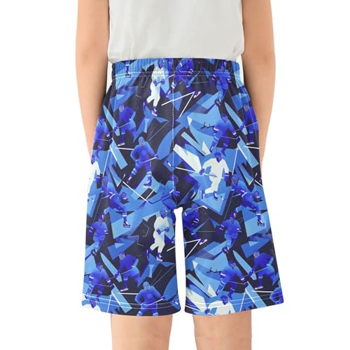 ALAZA Ice Hockey Player Blue Abstract Pajama Shorts Sleep Shorts Pant Lounge Pajama Bottoms Elastic Waist with Pockets2