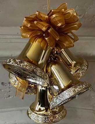 Bunch of Five Hanging Bells with Ribbon Bow (Silver) 7X5X11ins