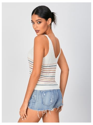 WDIRARA Women's Striped Pattern Sleeveless Knit Top V Neck Casual Sweater Vest2