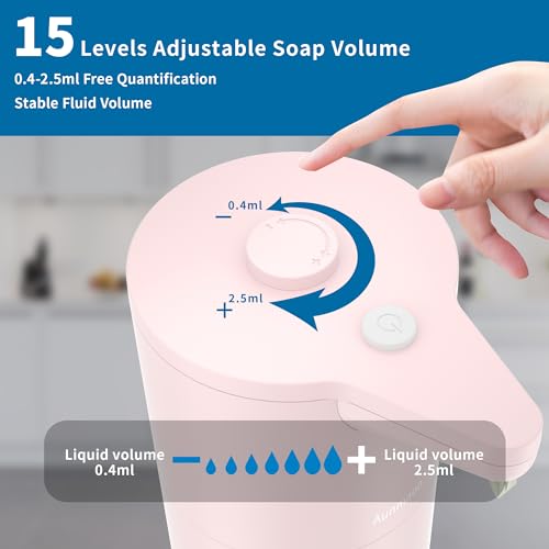 Image of Aunmaon Automatic Soap Dispenser Touchless, Modern, Kitchen & Bathroom, Hands-Free, Adjustable Volume, Long Battery Life, Compatible with Thick & Thin Soap, Easy for Toddlers, Clog-Free, Pink