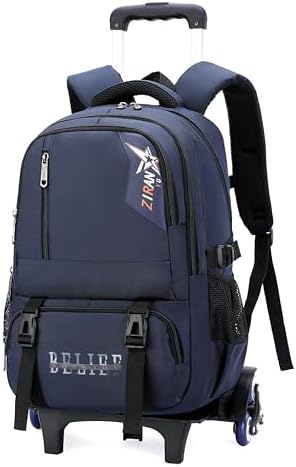 MITOWERMI 18inch Rolling Backpacks for Boys Girls Large Capacity Blue Kids Backpack with 6 Wheels Boys Trolley Bags Teens Wheeled Backpack for School Travel MITOWERMI 18inch Rolling Backpacks for Boys Girls Large Capacity Blue Kids Backpack with 6 Wheels Boys Trolley Bags Teens Wheeled Backpack for School Travel