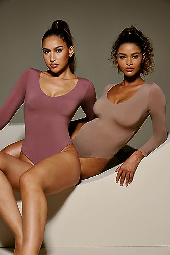 Image of IUGA Bodysuits for Women Tummy Control Body Suits for Womens Compression Slimming Thong Bodysuit V Neck