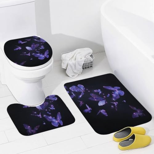 Evite resbalones con este juego de alfombras de baño de 3 piezas antideslizante con mariposas 5
