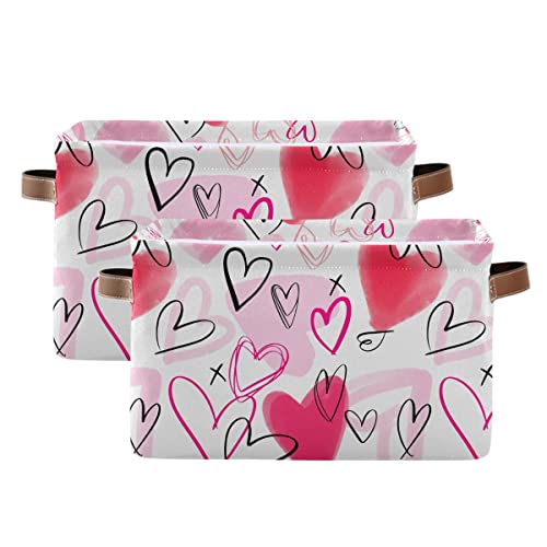 Image of Happy Valentine's Day Pink Love Storage Basket Fabric Laundry Baskets Red Heart Storage Boxes Organizer Bag for Baby Cloth Dog Toy Book Storage Cubes Shelf Closet Bins 16x12x8 Inches