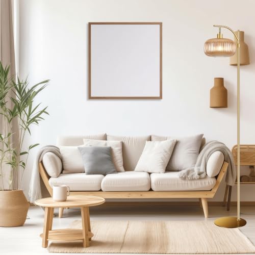 Image of Glass Floor Lamp for Living Room, Bedroom, Gold Tall Lamp with Amber Shape