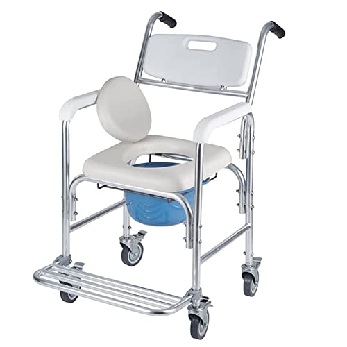 Cómoda silla de ruedas – Silla de ducha con olla extraíble, inodoro móvil, pedal plegable, cómoda e impermeable para ancianos discapacitados, capacidad de peso de 330 libras