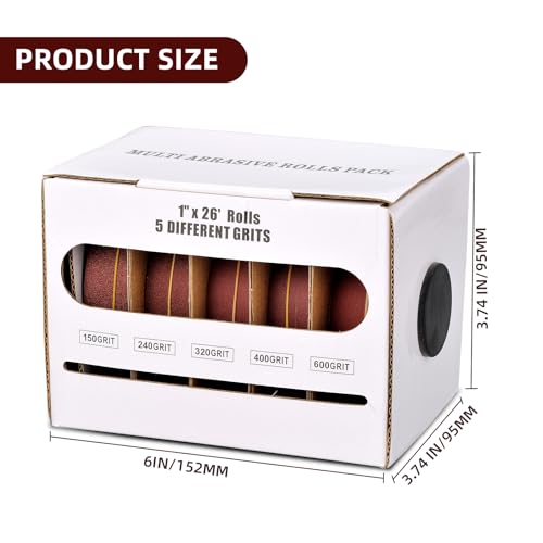 Mipepe Rolo de Lixa de Esmeril, 5 Grãos, 1''x26', Rolo de Lixa com Dispensador, Pacote Sortido de