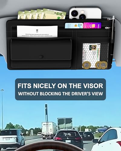Image of FEDUS Pack of 2 Premium Car Sun Visor Organizer and Storage Car Document Holder, Sunglasses Holder for Car, All New Accessories Multipocket Pouch Auto Interior Accessories for Truck, SUV