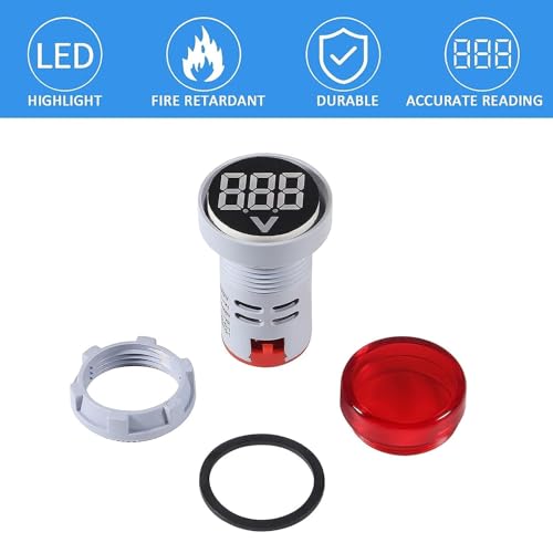 Image of Set of 3 AC 60-500V LED Voltage Meter Indicator Signal Light Digital Display Voltage Meter Indicator Round Lamp Tester (Red,Yellow,Blue)