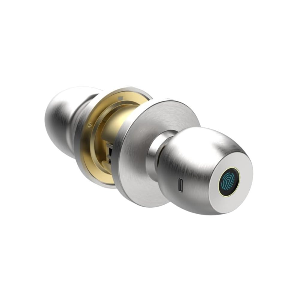 Udsknv[Ksl As Shown Stainless Steel Round Door Knob Tuya Fingerprint Safe Electronic Lock Door Handle Rotation Lock Doorknob Lock