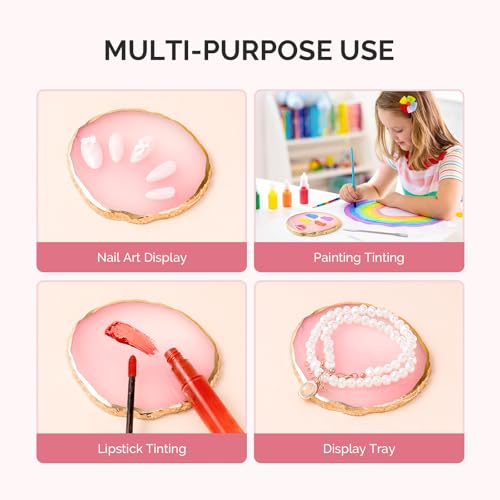 Image of MelodySusie 2Pcs Round Resin Nail Art Palette with Spatula, Professional Gel Polish Mixing Board & Nail Training Companion for Practice Hands & Fingers, Pink & White