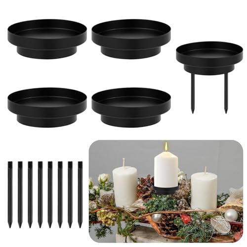 Kerzenhalter Adventskranz, 2 In1 Kerzenhalter Stumpenkerzen Stabkerzen Schwarz, 4 Stück Metall Kerzenständer zum Stecken für Weihnachten, Hochzeit, Geburtstag, Partydekoration