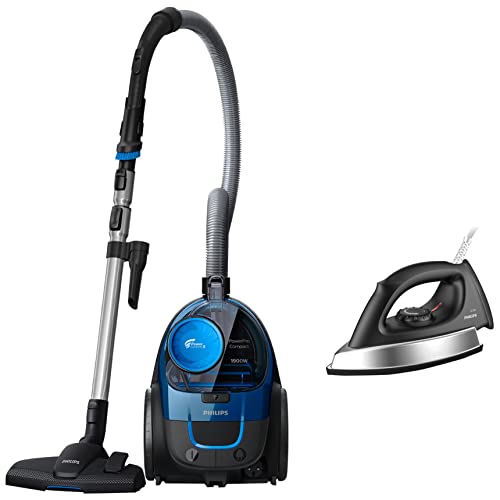 Image of PHILIPS Powerpro Fc9352 /01 Compact Bagless HEPA Vacuum Cleaner (Blue) Gc181 Heavy Weight 1000-Watt Dry Iron (Black)