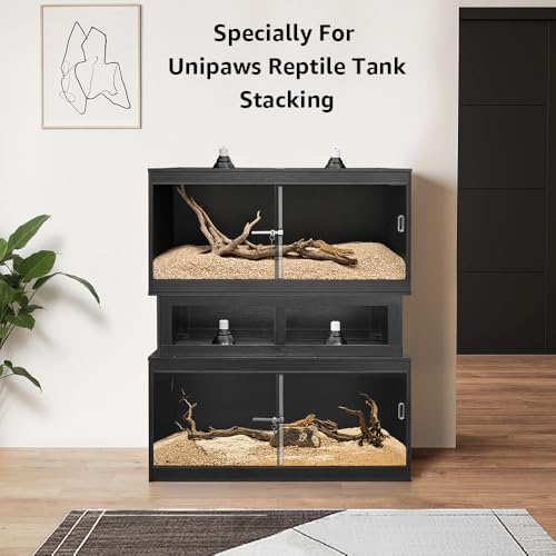 Image of unipaws Reptile Enclosure Stacker for 110 Gallon Reptile Tank, Black | Stackable Base with Heat Lamp Openings and Metal Reinforced Corners
