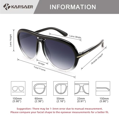 Image of Karsaer Oversized Vintage Aviator Sunglasses for Men Women?Big Retro Round Aviator Sunglasses K7132
