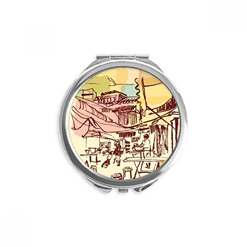 Miroir de poche thaïlande village prospère rond de maquillage à la main multicolore