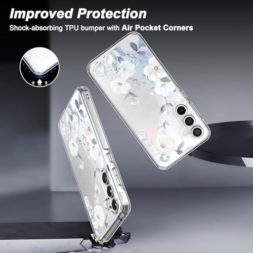 Image of Elzzi Clear Transparent Flower Cover for Samsung A56 5g Case Shockproof Case Floral Design Camera Protection Shockproof PC+TPU Transparent Flower Cover for Girls & Women (Blue)