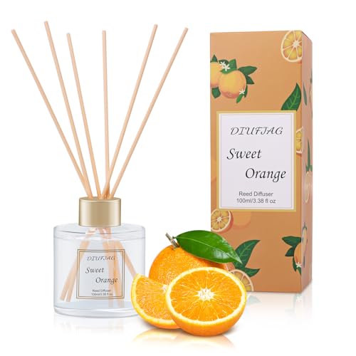 Raumduft Diffuser Mit 6 Duftstäbchen 100ml - Orange,Zitrus Aromatherapie Diffusor,Natürlich,Langanhaltend,Home Duft Reed Diffusor Lufterfrischer für Schlafzimmer Büro Badezimmer Regal Dekor
