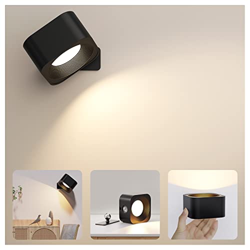 FOMYHEARD Lámpara de pared LED 360° Giratoria Aplique con Batería Recargable, Tres Niveles de Temperatura, Color y Brillo, para Interior, Estudio, Dormitorio
