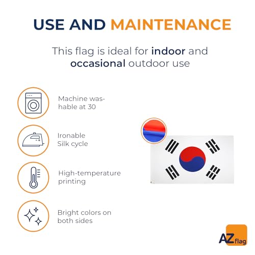 Image of AZ FLAG - South Korea Flag - 3x5 Ft - 100D Polyester South Korean Banner with Two Metal Grommets - Fade Resistant - Vivid Colors - 3' x 5' Feet - 150x90 Cm