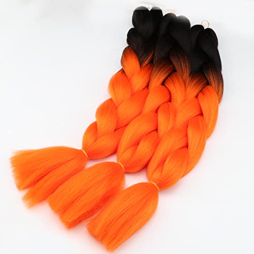 Jumbo Braiding Hair Attachment Ombre Orange Color Halloween Christmas Style 3Pakcs Synthetic Box Braids Hair Extension 24Inch Crochet Braids (Orange) #TOP2