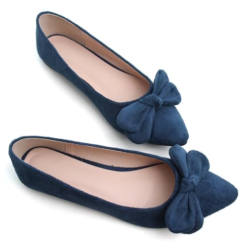 Hee grand Bowknot Flats for Women Comfort Pointed Toe Dress Shoes Slip On Ballet Flats Lightweight