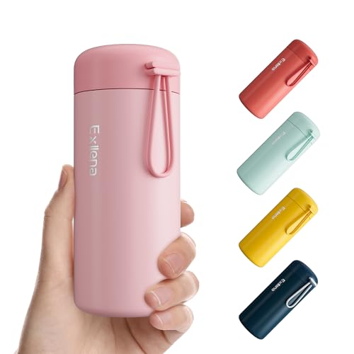 Exllena Mini Gourde Isotherme 300ml, Petite Bouteille Isotherme en Acier Inoxydable pour Boissons Chaudes et Froides, Mini Flask Facile à Transporter - 100% étanche (Rose)