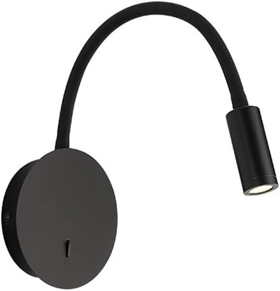SXECAEPS Modern Flexible Gooseneck Wall Lamp Hardwired Switch Sconce Headboard Bedside Reading Wall-Mounted Light for Living Room Nightstand Vanity Bathroom(Black-6000k)
