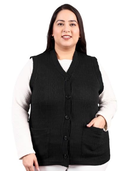 hifzaa Plus Size Sweater for Womens Woolen Sleeveless Cardigan 3XL 4XL 5XL 6XL-picture-51