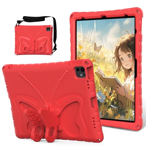 Coque antichoc iPad Air 13 M3 anti-casse en mousse EVA rouge avec sangle pour enfant
