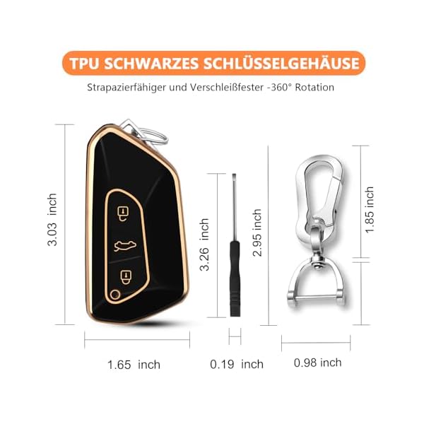 FT FUNTOR für VW Schlüsselhülle, 3 Tasten für Seat Schlüsselhülle mit Goldener Rand TPU Schlüsselhülle,Kompatibel mit VW Golf 8 ID.3 ID.4 Seat Leon Seat Tarraco Seat Ateca Formentor (A-Schwarz) – Bild 6