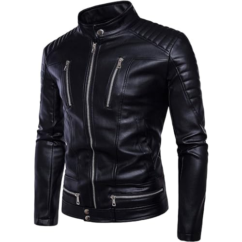 Image of Genuine Lambskin Leather Motorcycle Biker Leather Jacket Men CL-01