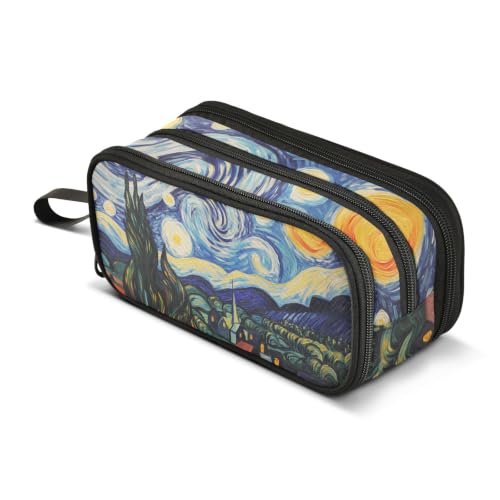 Image of Pencil Case Large Pen Bag with Zipper Oil Painting Starry sky