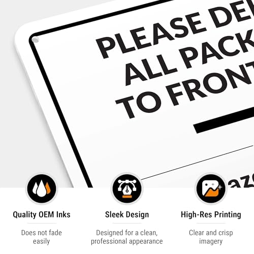 Image of Package Delivery Sign, Delivery Instructions Deliver All Package to Front Door Right Arrow Sign, 10x7 Inches, Rust Free .040 Aluminum, Fade Resistant, Made in USA