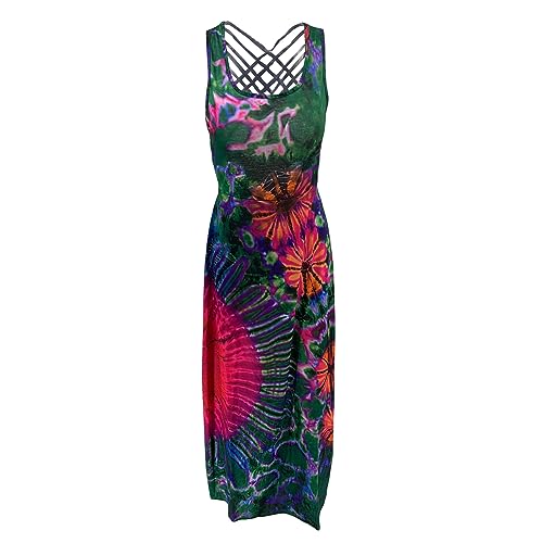 Image of Women Sexy Backless Maxi Dress Y2k Tie-Dye Print U-Neck Sleeveless Fashion Cross Backless Party Dress