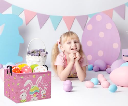 Image of Rectangular Easter Baskets Gift Basket Empty Pink Bunny Kids Storage Bin Baby Boy Basket Kids Toy Storage Bin Organizer Box Easter Room Decor for Home(Pink Easter)
