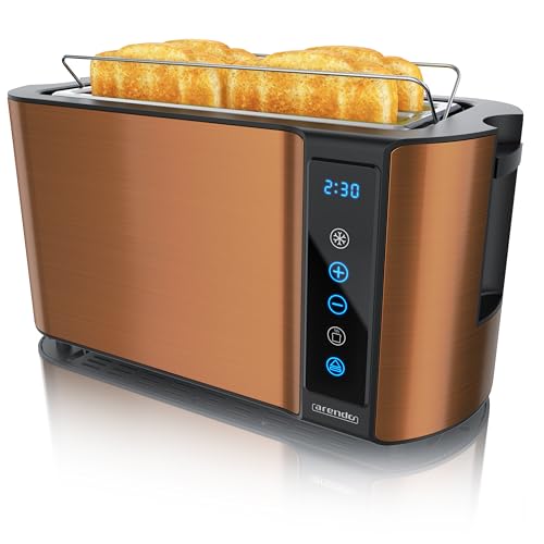Arendo - Edelstahl Toaster Langschlitz 4 Scheiben- Touchscreen – Doppelwandgehäuse – Integrierter Brötchenaufsatz – 7 Bräunungsgrade – Brotzentrierung – Restzeitanzeige – Memoryfunktion - Kupfer