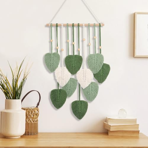 Betylifoy Macrame Wall Hanging, Boho Woven Leaves Tapestry Wall Decor Macrame Tapestry with Wooden Beads Boho Chic Wall Art Decor Tapestry Wall Hanging for Bedroom Nursery Wall Decoration (Green) by Betylifoy - Image 4