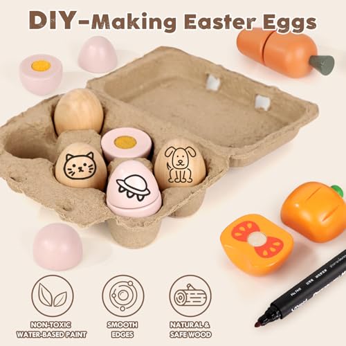 Image of Lehoo Castle Wooden Play Food Sets for Kids Kitchen, Pretend Play Toys