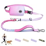 COSOWO Hands Free Dual Handle Retractable Bungee Leash with Reflective Trim, Adjustable Waist Belt for Dog Walking, Running, Hiking - Durable Nylon Leash for Medium Large Dogs, Pink