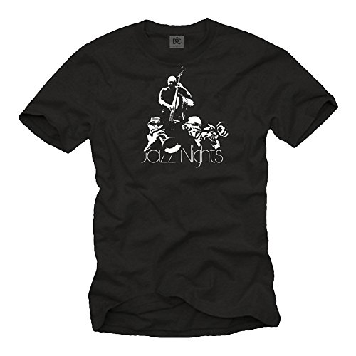 Makaya Jazz T-Shirt Designs Homme Jazz Nights Noir Taille S-XXXL - Les Beatles, Paul McCartney, John Lennon, RIngo Starr, George Harrison Makaya Jazz T-Shirt Designs Homme Jazz Nights Noir Taille S-XXXL