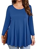 JollieLovin Womens 3/4 Sleeve Loose Fit Swing Tunic Tops Basic T Shirt (Steel Blue, L)