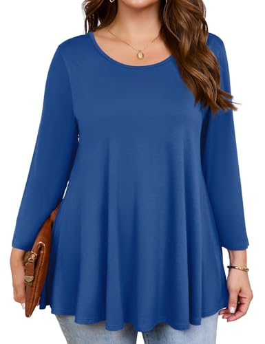 JollieLovin Womens 3/4 Sleeve Loose Fit Swing Tunic Tops Basic T Shirt(Large,Steel Blue)
