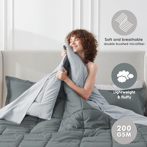 Image of FURBO Microfiber Reversible Comforter Set | Soft 200 GSM Lightweight All Season Quilt Blanket for Double Bed | Ash Grey & Pearl Grey (Without Pillow Covers)