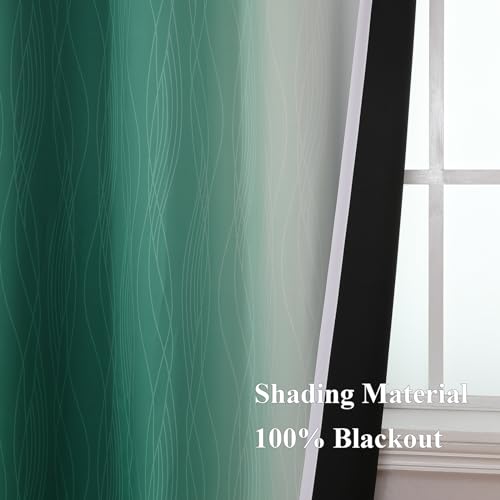 Estelar Textiler Green and Greyish White Gradient Blackout Curtains 102 Inches Long for Bedroom, Thermal Insulated Full Room Darkening Ombre Gray Grommet Drapes for Living Room, 52Wx102L, 2 Panels