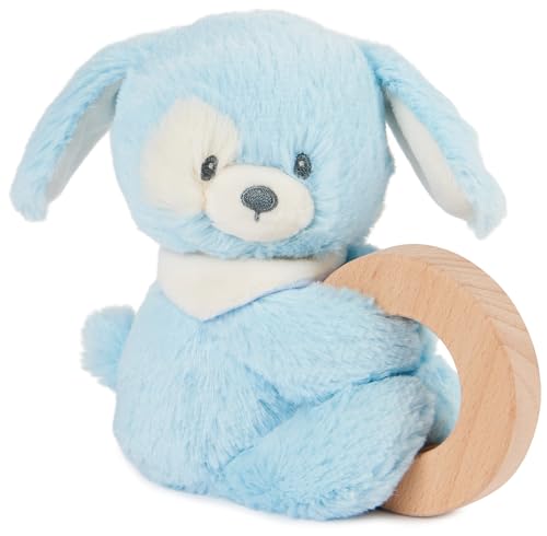 GUND Baby Sustainable Puppy Ring Rattle, Stuffed Animal Plush Made from 100% Recycled Plush Materials, Wooden Rattle for Babies and Newborns, Blue,...