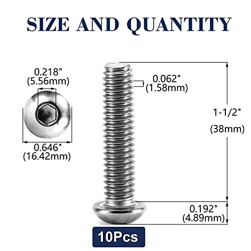 Image of 3 /8-16 x 1-1 /2 inch Button Head Socket Cap Bolts Screws, 10Pcs 304 Stainless Steel 18-8, Allen Hex Drive, Bright Finish by SG TZH(with Hex Spanner)