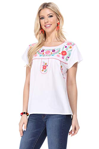 Women Traditional Puebla Mexican Embroidered Blouse2