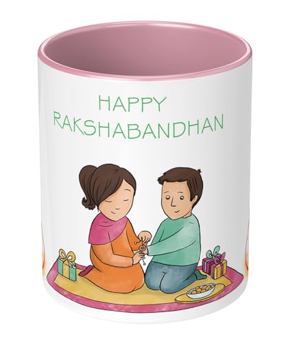 Image of Raksha Bandhan Gifts Printed Mug with Keychain Best Rakhi Combo Gift for Brother & Sister Rakshabandhan Return Gifts for Sister White 350ml Coffee Mug(Pack of 5)(Combo Set)(RMCKRCG606)