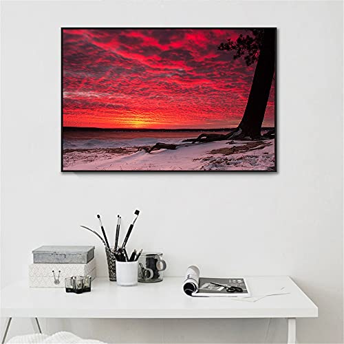 Kit de broderie diamant complet 5D grand format 60x120 cm au motif de ciel rouge pour décoration